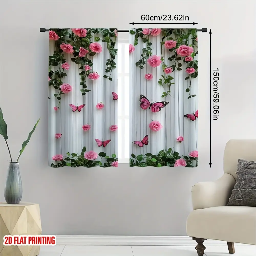 2D - 2D - 2D Print 2-piece and Pink Rose Multifunctional , no electricity required, home decoration, very suitable decorating party pocket treatment vertica christmas sa indoor drap windo pan thermal semi-tra boho cur windo polyest curtain Snowman Winter