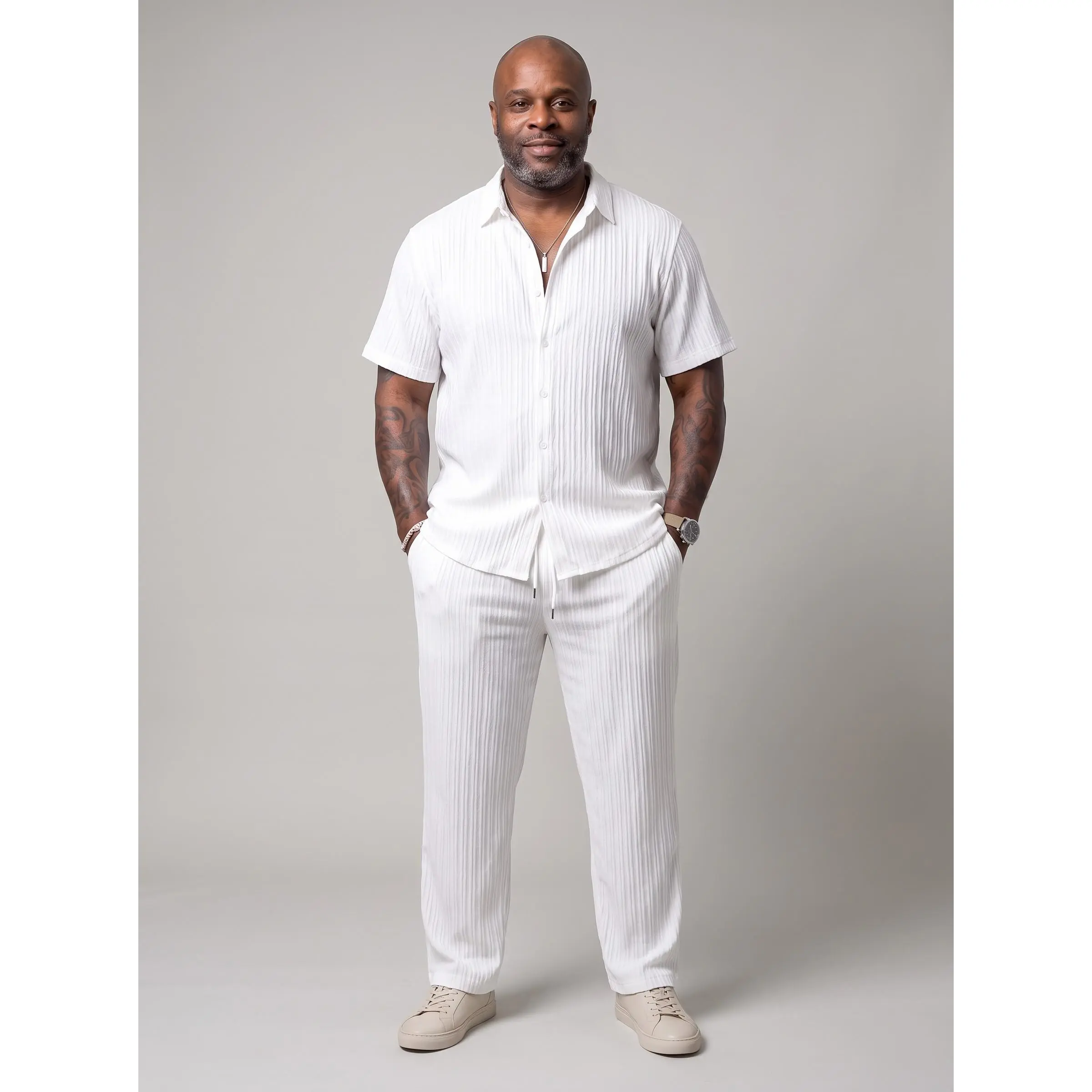 Men's 2-Piece Maroon Casual Outfits - Short-Sleeve Button-Front Fitted Shirt & Drawstring Pocket Elastic Waist Trousers, Menswear Summer Clothes, Christmas Gifts for Him, Shortsleeve, Male Clothing, 2 Piece Sets, Men's 2 Piece Sets