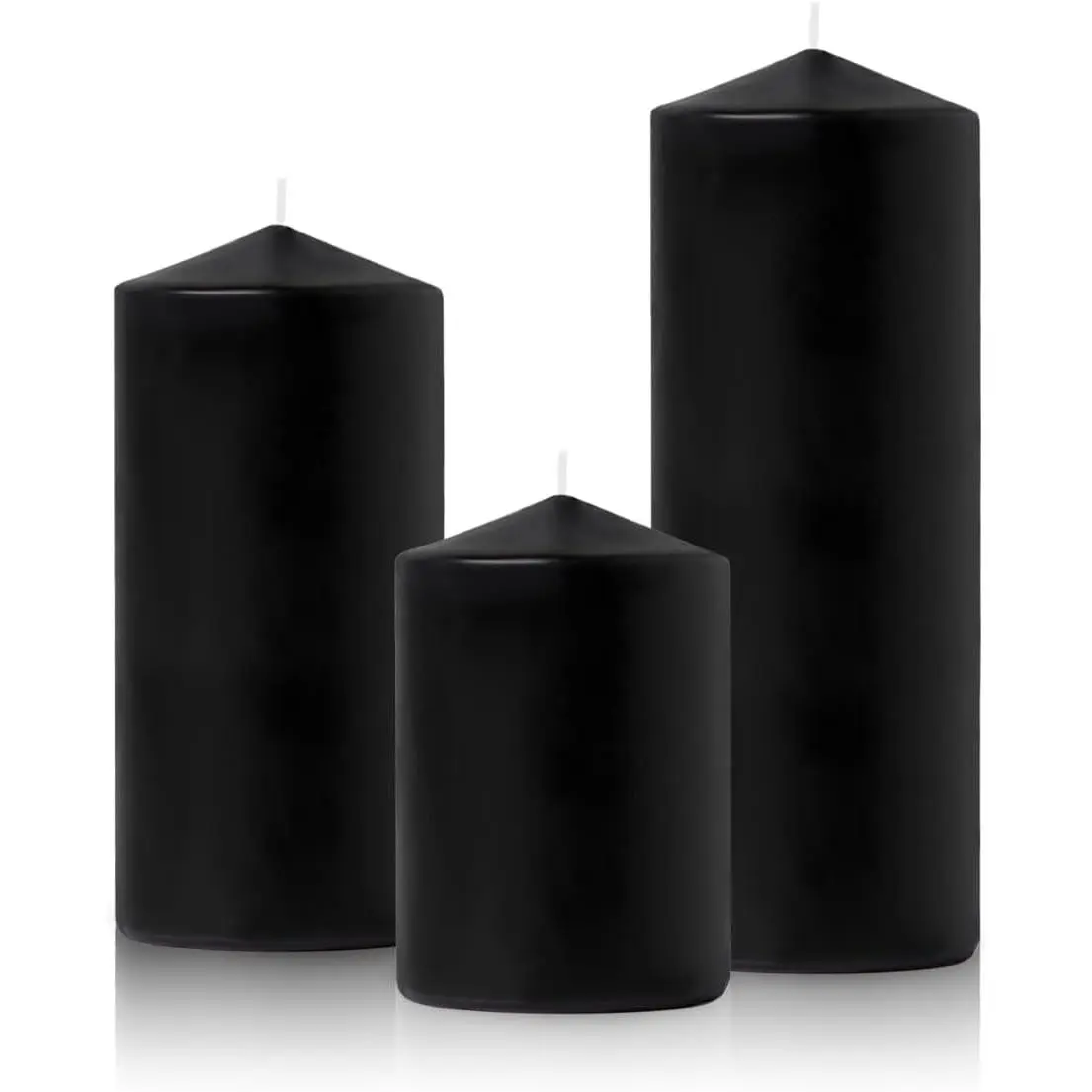 Set of 3 Different Size Black Pillar Candles Unscented Dripless 3x4 3x6 3x8 Inch Long Lasting Cylinder Wax Candles for Halloween Home Table Decor Power Outage Emergency Hurricane