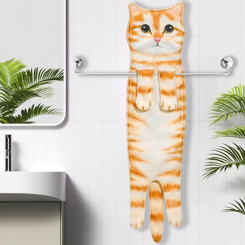 Funny Cat Hand Towels Kitchen Bathroom Hand Towel Quick Dry Soft Absorbent Microfiber Cat Shape Wipe Hands Towel For Cat Lovers