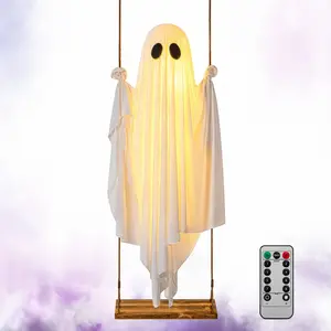 Halloween Swing Spooky Ghost Light, Glowing Hanging Ghost Decoration, Remote Control, Battery Powered, 8 Modes, Timer, Outdoor Halloween Decor