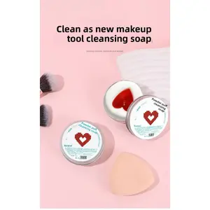 Solid Makeup Brush Cleaning Soap with Built-in Silicone Scrub Pad, Multi-use Cleansing Bar for Makeup Brushes, Beauty Blenders & Powder Puffs