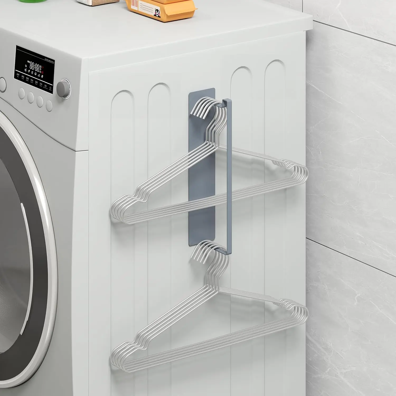 Hanger Organizer,  Hangers Holder for Washing Machine, Holding up to 30 /Wire/Plastic Hangers,  Space Saver for Laundry Room (1, Grey)
