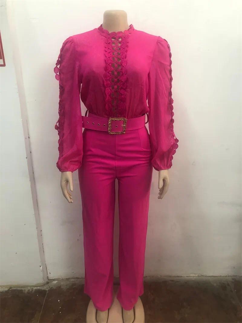 Woman Jumpsuit Birthday Long Sleeve Hollow Out High Waist One Pieces Overalls Club Party Outfits with Belt