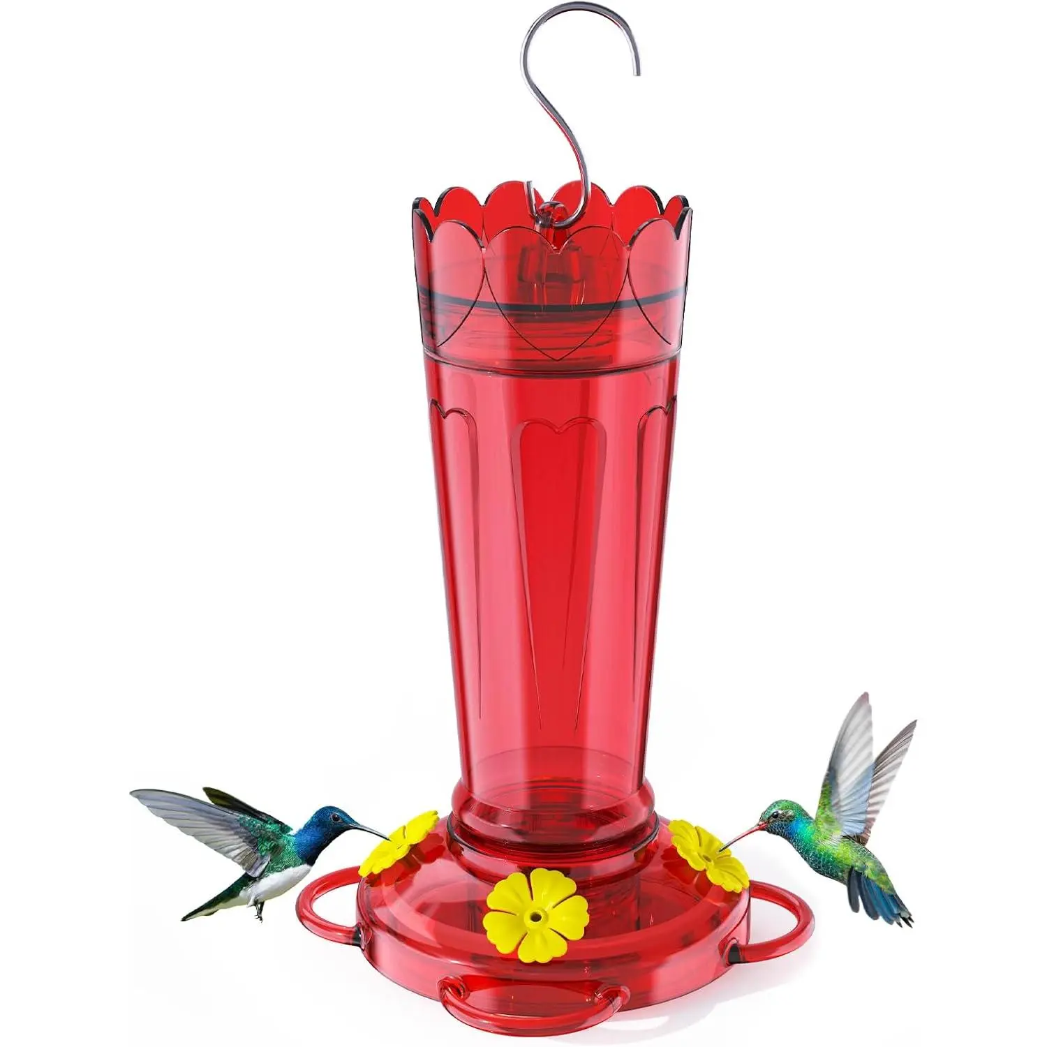 Plastic Hummingbird Feeder 14 Oz Humming Bird Feeder for Outdoors | Ant& Proof Leak-proof Nectar Feeders with 4 Flower-shaped Feeding Ports and Perches, Gifts for Mom, Dad, Grandparents-Red