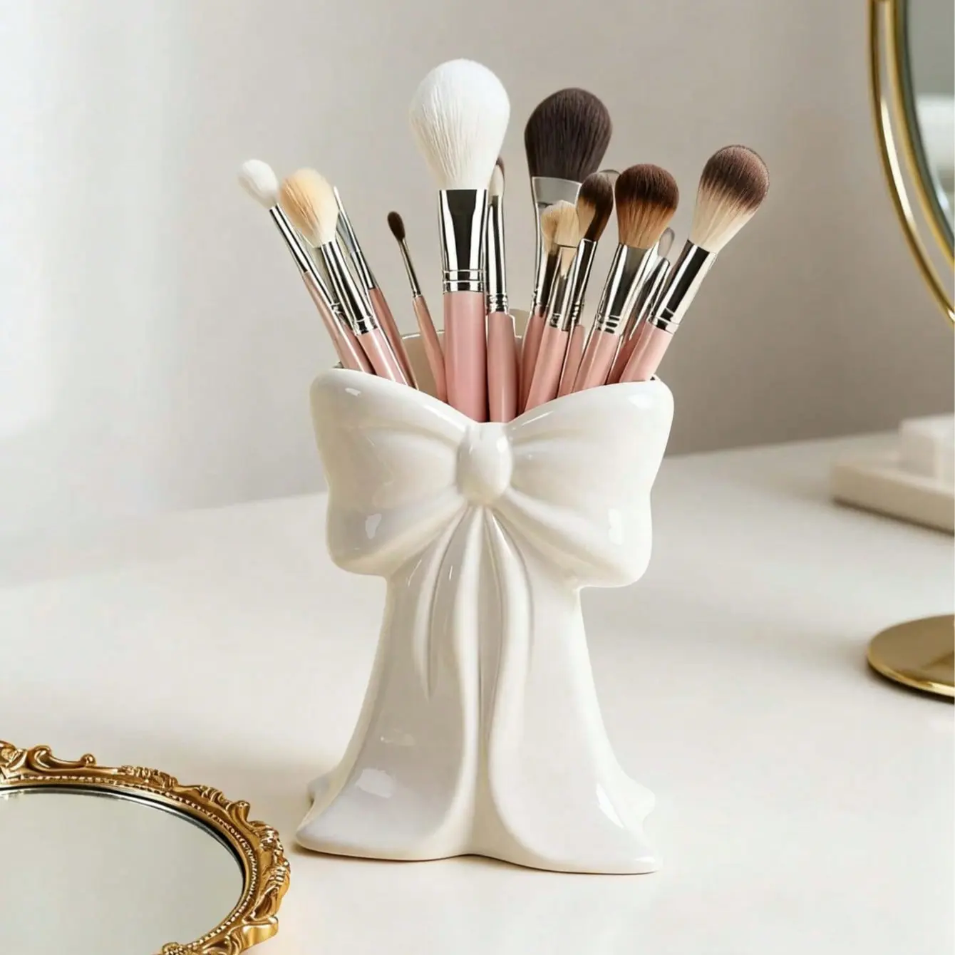 Bow Ceramic Vase, Cream Style 3D Design, Instagram Trendy Floral Arranger, Living Room Desktop Decor, Girl Heart Decoration