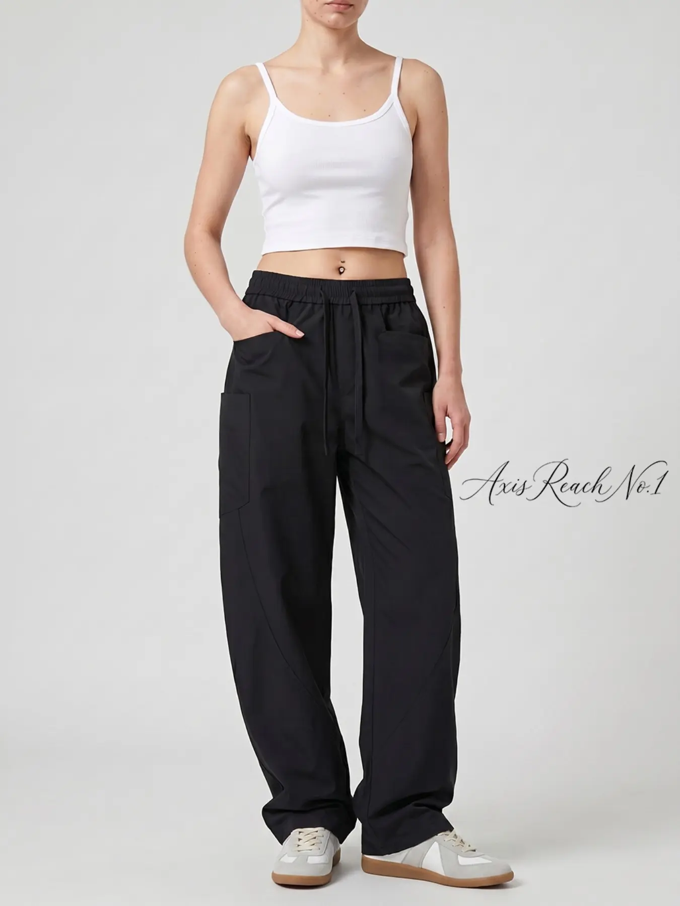 A1 Women's Baggy Parachute Cargo Pants Y2K Streetwear Drawstring Elastic High Waist Wide Leg Trousers Bottoms Lightweight Casual Relaxed Fit Pants with Pockets for Spring Summer