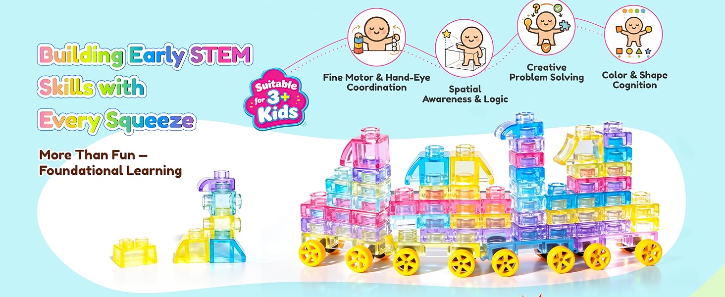 Soft Jelly Blocks, Squishy Multi-color Stacking Jelly Building Blocks Toy Set, Non-toxic Sensory Tactile Play Toy, Safe, Squishy, Squeezable & Stretchable Fun, Puzzle Blocks for Kids Early Learning, Preschool STEM Creative Construction, Age 2+