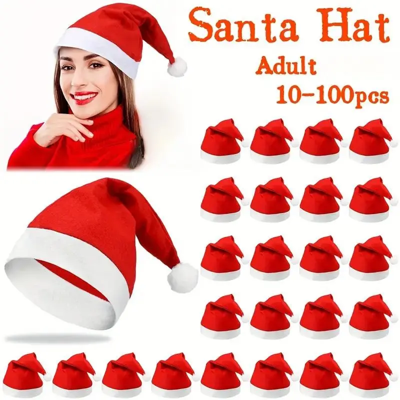 Non-Woven Fabric Santa Claus Xmas Hats, Adult Christmas Caps for Holiday Parties, Durable PP Material, No Feathers Included