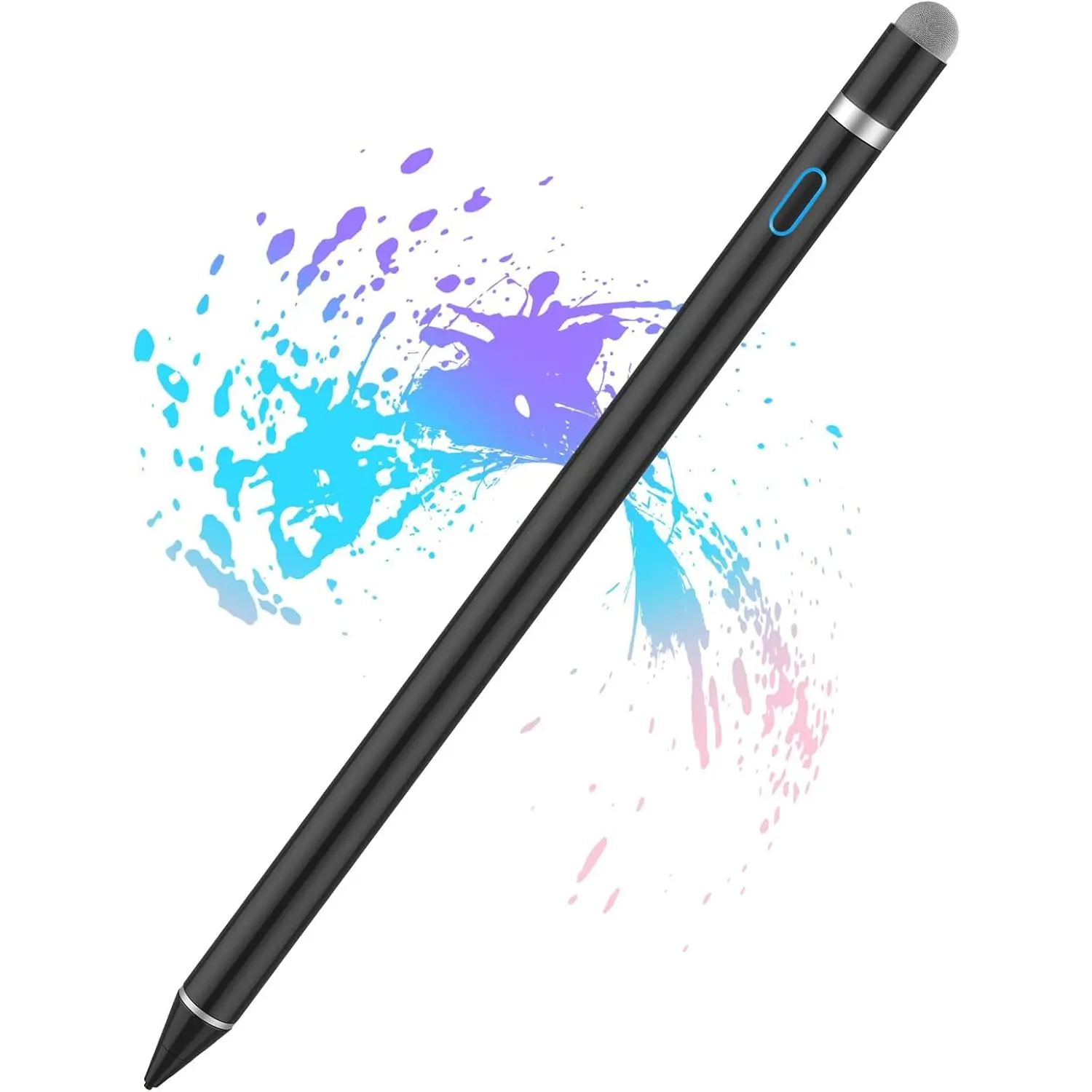 Fine Tip Rechargeable Digital Stylus Pen - USB Charging, Synthetic Tip, Compatible with iPad, Smartphone & Other Electronic Tablets - for Drawing, Handwriting (Black)