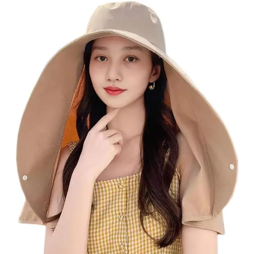 Fashion Outdoor Beach Hats UPF 50+ UV Sun Protection Wide Brim Shawl Breathable   Flap Cover Folding Sun Hat