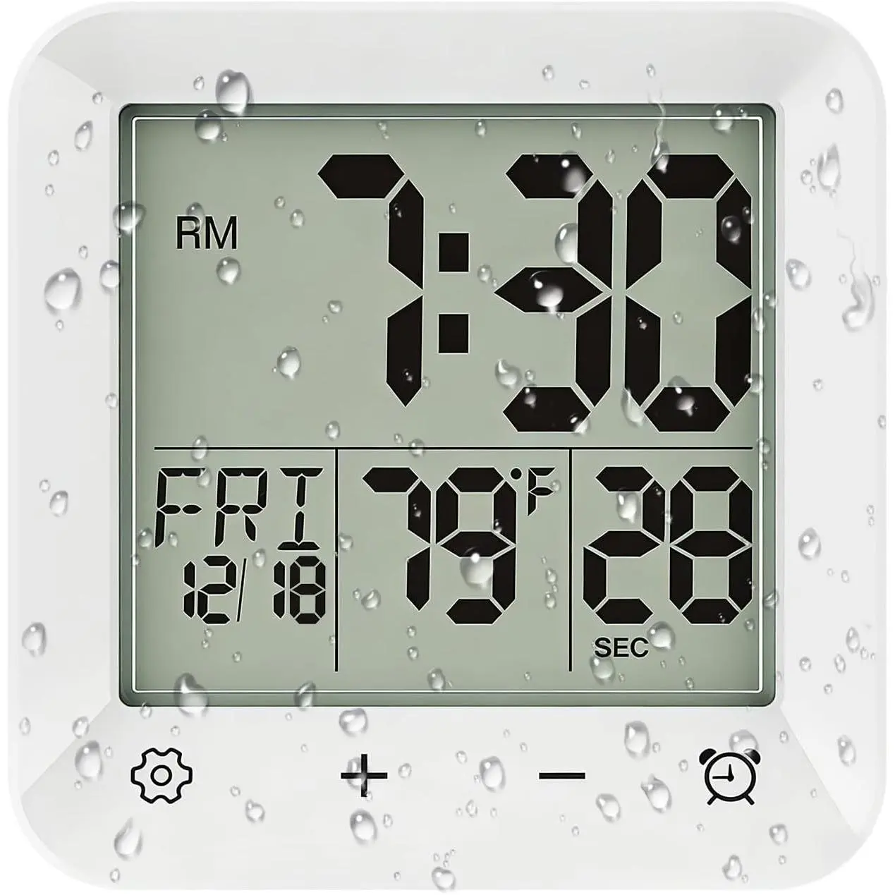 White Waterproof Bathroom Digital Touchscreen Shower Clock - Countdown Timer, Temperature Display, 3 Mount Options (Suction Cup-Hanging Hole-Stand) for Spa Sauna, Kitchen, Mirrors - Ideal Home Bathroom Supply Gift