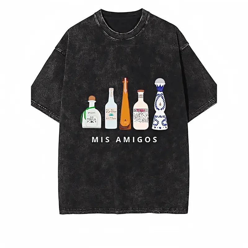 Women's Funny Tequila-Themed Printed Tee - Casual, Baggy, Heavyweight Soft Cotton Short-Sleeve Round Neck Oversized Retro Breathable All-Seasons 1-Piece Top for Party, Halloween, Day Wear; Note: Do Not Bleach (Pair with Jacket)