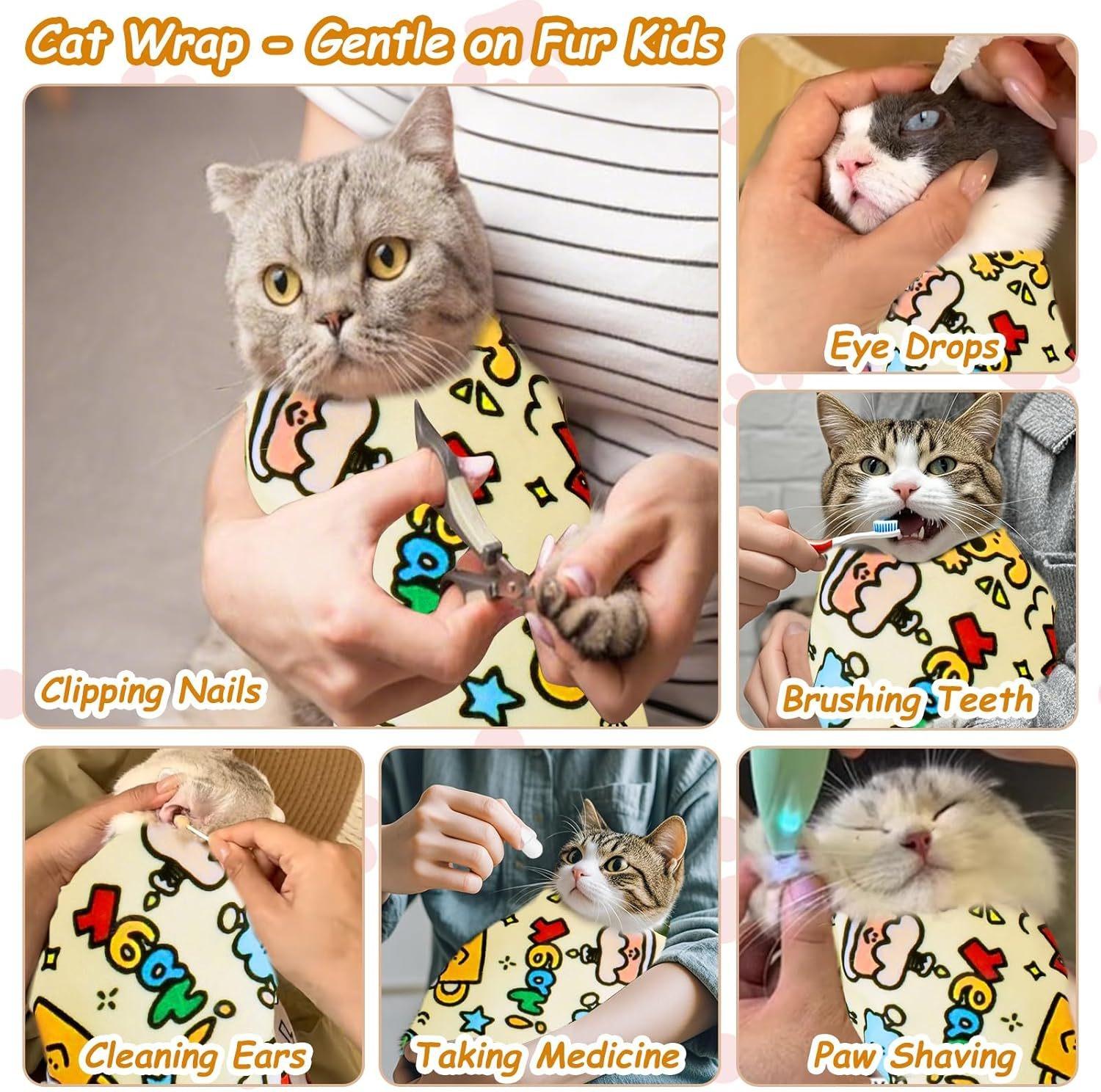 Must-Have Cat Grooming Wrap : Stress-Free Cat Restraint for Nail Clipping, Self-Adhesive & Anti-Escape Cat Burrito Wrap for Cats, Anti-Scratch Cat Restraint Bag for Nail Trimming, Ear Cleaning & Medicine Administration | Multifunctional Cat Swaddle
