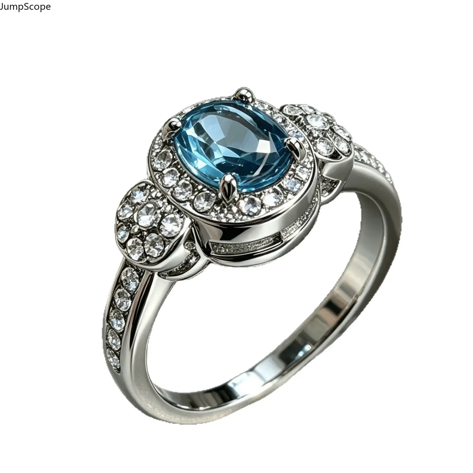White Gold Plated Oval Cabochon Tanzanite Blue CZ Three Stone Halo Ring For Women, Vintage Milgrain Royal Queen Elegant Index Finger Band For Banquet Birthday Anniversary Gift