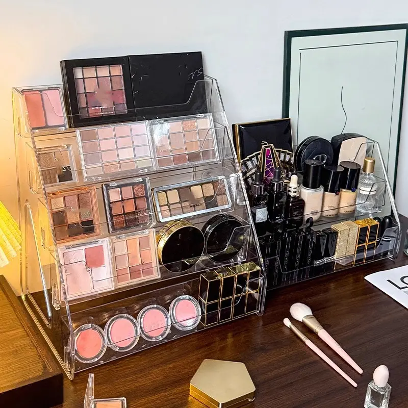 Transparent Cosmetic Organizer, Makeup Storage Box, Vanity Desk Display Rack, Lipstick Perfume Holder, Eyeshadow Palette Stand