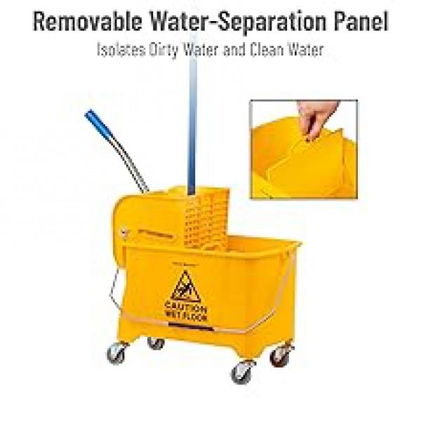 Mind Reader Bucket with Wringer and Mop Set, 22 Qt (5.5 Gallon), Floor Cleaning, Wheels, 16.25" L x 10.75" W x 24.5" H, Yellow
