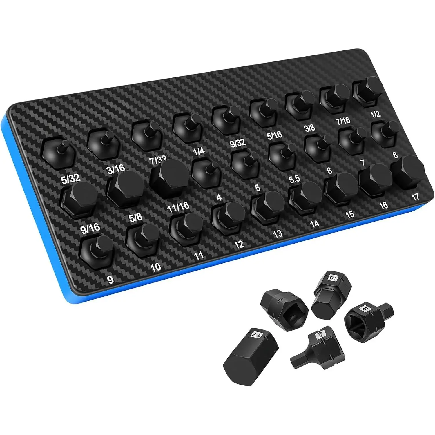 S2 Steel 3/8" Drive Stubby Hex Bit Socket Set, 27PCS Impact Allen Socket Set with SAE & Metric Sizes (5/32"-11/16" & 4mm-17mm), Anti-Roll Design for Impact Use