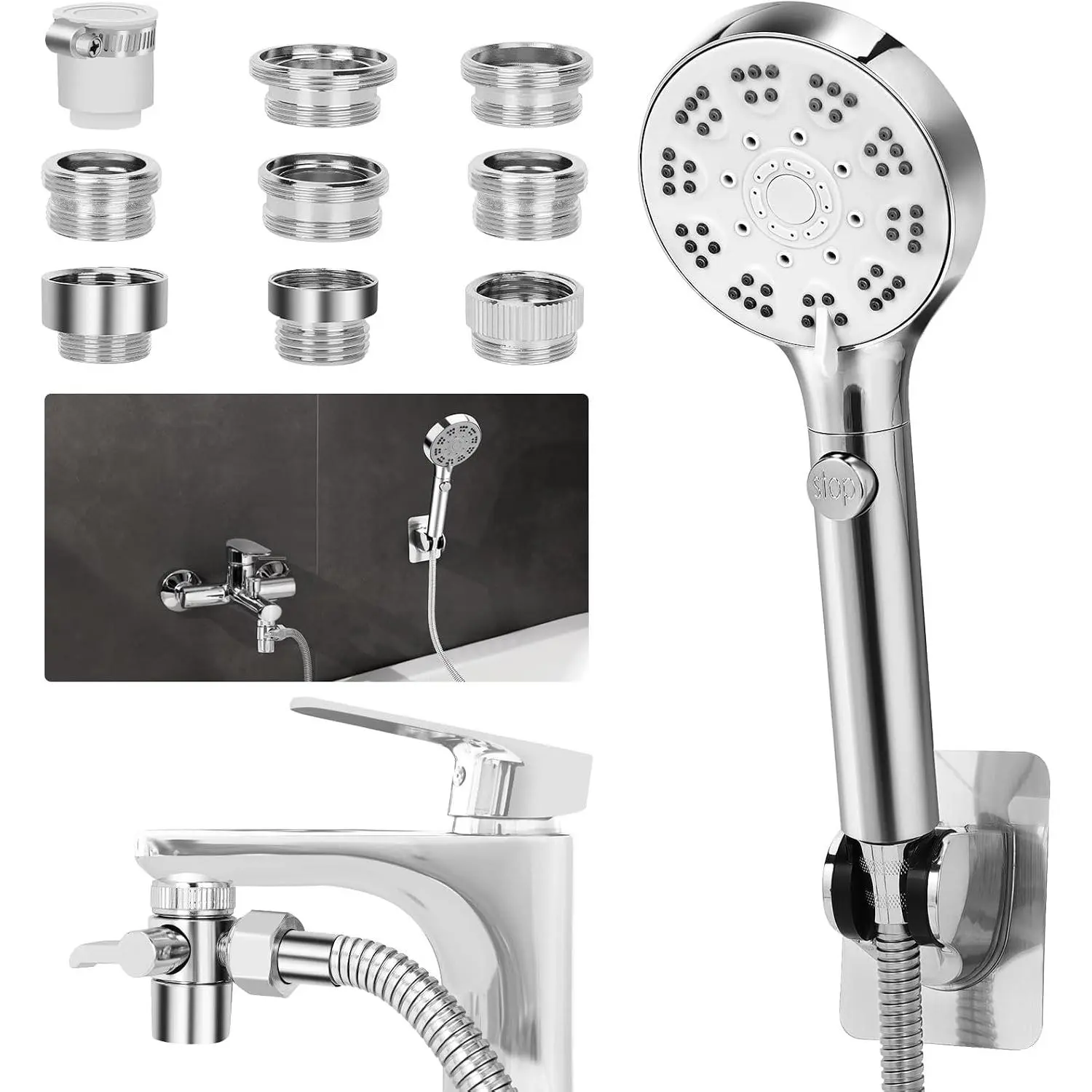 Bathtub Faucet Shower  Sink with 79" Hose for Bathroom Garden | Tub Faucet Sink Hose Sprayer Attachment Set , /OFF 6 Modes High  Handheld Shower Extension Kit, Removable
