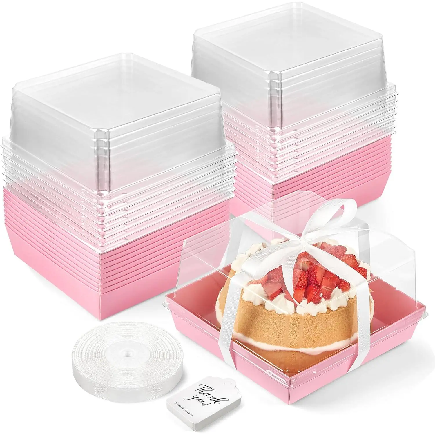Paper Cake Boxes with Clear , 7" x 7" x 4", 20 Pack,  | Disposable, Square, Charcuterie Boxes, To Go  Containers, For 4-6 Inch Cake, Dessert, Pie, Cupcake, Bakery