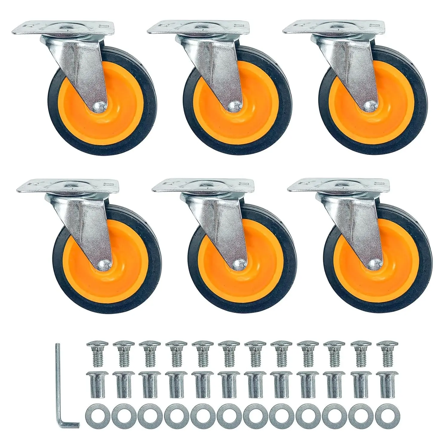 Upgraded Caster Wheels for Mechanic Creepers Wheels Replacements, Quality Replacement Parts Fit for 36'' - 40'' Plastic Creeper, Wheel Size: 3 inch in Diam., Plate Hole Picth: 2 inch, Pack of 6