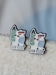 2pcs Funny Pill Enamel Pin - "Pain Killer" Brooch for Jackets, Backpacks & Hats, Enamel Lapel Pins. Perfect for medical humor fans, nurses and anyone who loves silly wordplay.