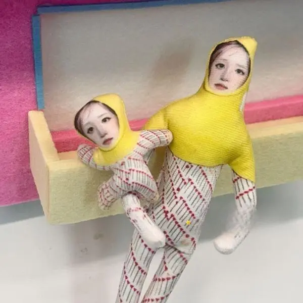 Custom Face Meme Plush Doll - Unisex Sophia F. Toy Figure with Built-in Flexible Metal Frame, Bendable Wire for Free Styling, Yellow Hood, Striped Design, Desktop-Car Ornament, Custom Photo Gift