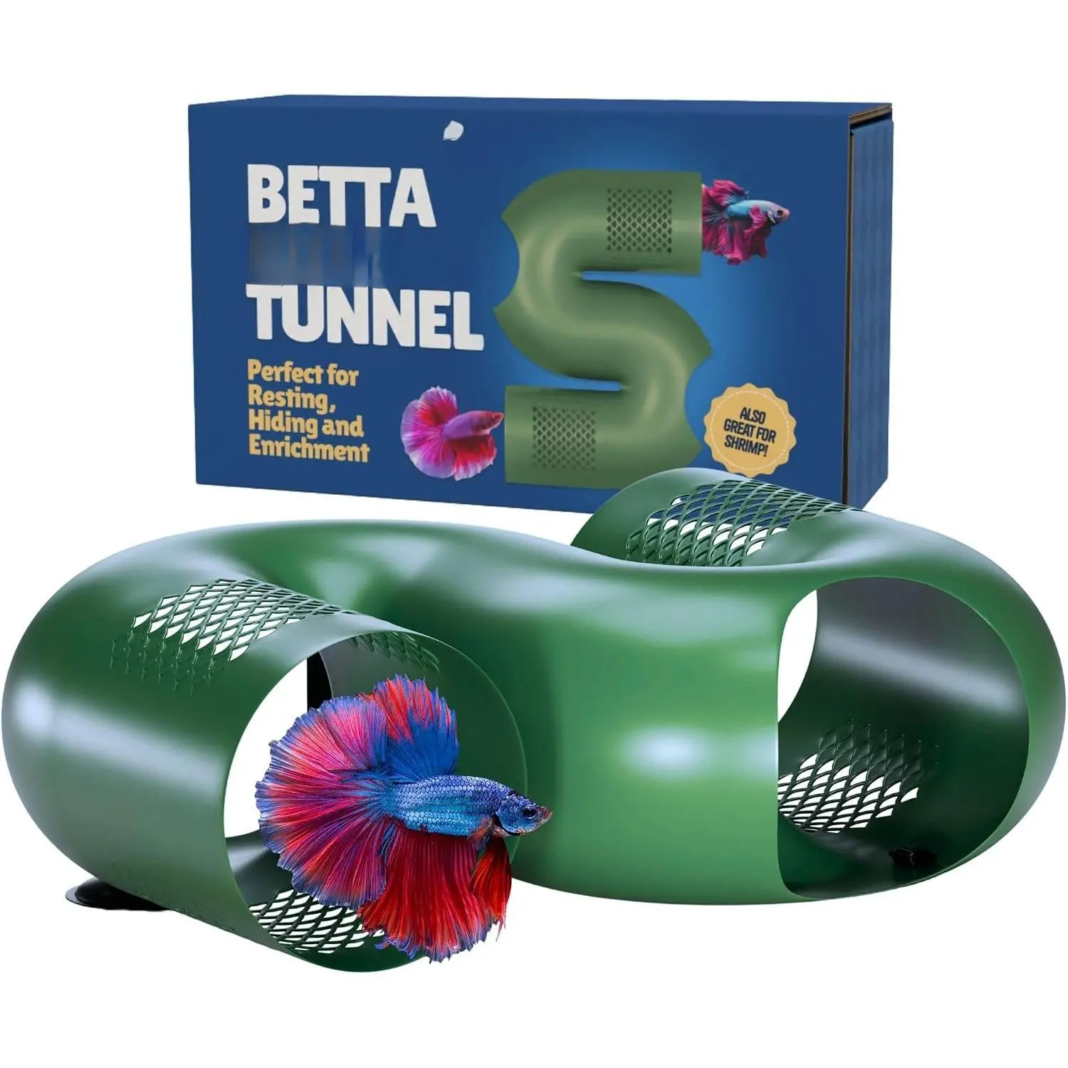 Betta Fish Tunnel Hideout | Aquarium Cave & Tunnel Decor for Betta Fish, Shrimp & Small Fish | Fish  Decoration, Betta  Accessory & Enrichment  (Green)