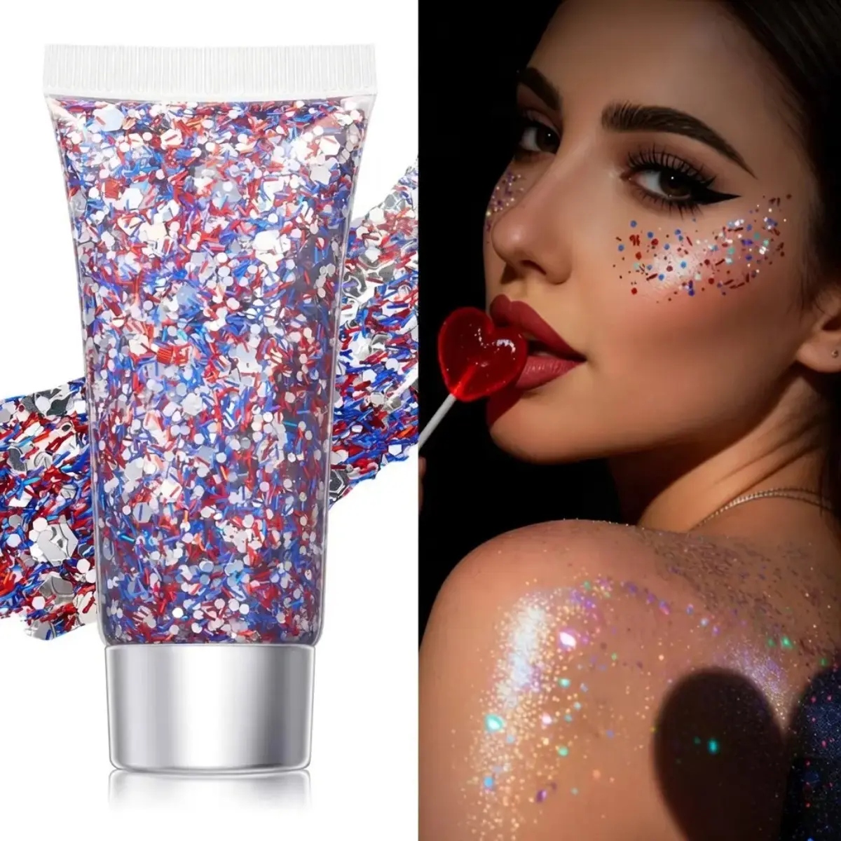 Body Glitter Stick,Chunky Body Glitter Stick, Multi‑Use Shimmer Glitter Gel For Face, Hair And Eyes, Easy To Apply Long‑Lasting Sparkle Cosmetic For Festival, Rave, Concert And Party Makeup,back to school,back to school haul