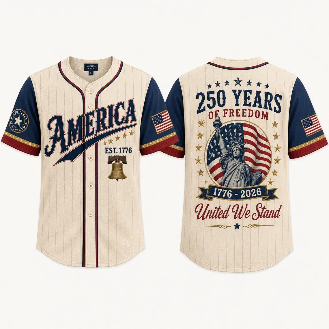 Men's Breathable Pearl Weave Baseball Jersey - USA 1776-2026 250th Anniversary Patriotic Independence Theme, Shopping Item, Quick Dry, Elastic Fit, Tailored Cut, Jeans/Chinos Pairing, Gentle Machine Wash, Commuting, Christmas Gift, 2XL-TF002, Avoid Bleach
