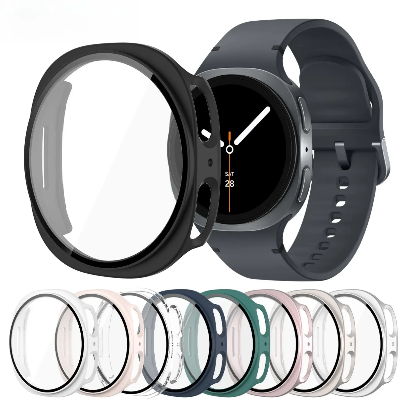 Matte Case with Screen Protector for Samsung Galaxy Watch  9 8 44mm 40mm 2-in-1 PC Hard Bumper Tempered Glass Film HD Clear Cover for Daily Sports