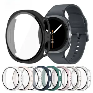 Matte Case with Screen Protector for Samsung Galaxy Watch  9 8 44mm 40mm 2-in-1 PC Hard Bumper Tempered Glass Film HD Clear Cover for Daily Sports