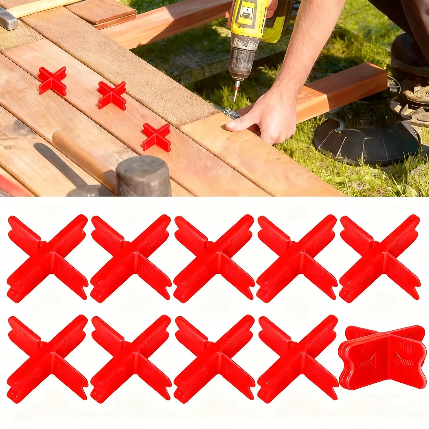 10-Count Half Moon Deck Spacers - Durable Hand Tool for Uniform Gaps, Compatible with Treated Lumber & Composite Wood, Essential for Deck Builders (Inch Gaps Measurement)