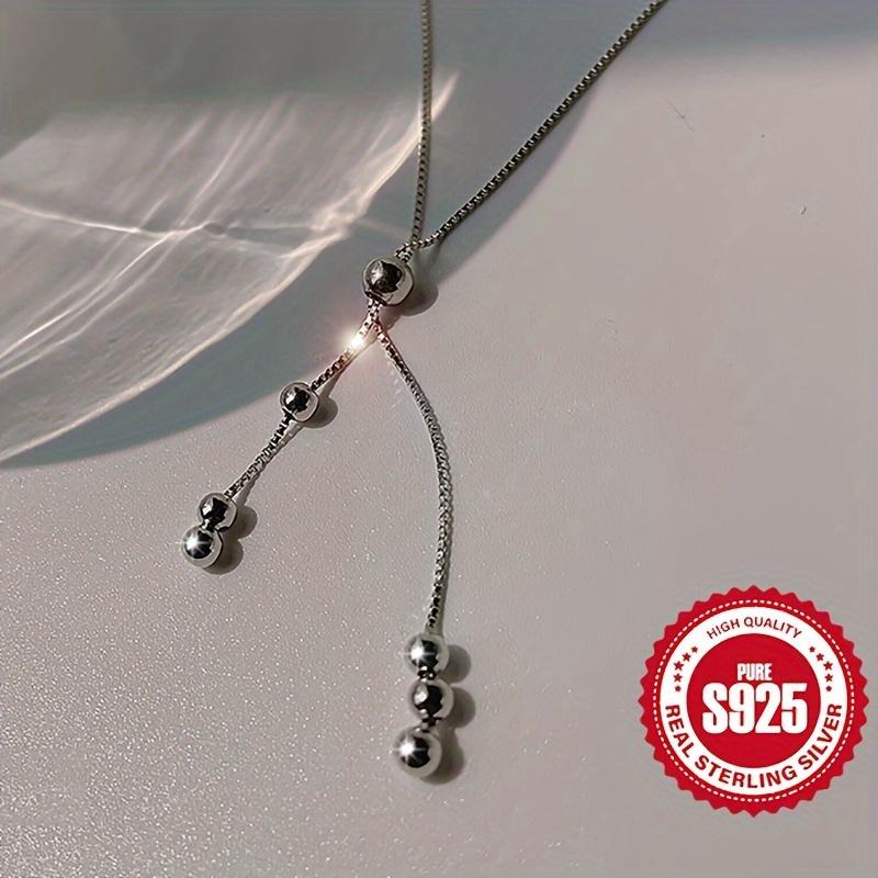 Elegant 925 Sterling Silver Y-Shape Necklace for Women, Adjustable Bead Slider, Simple Classic Design, Silver Plated, Hypoallergenic 3.05g, Versatile for All Seasons, Ideal for Daily Wear & Vacation, Perfect Christmas Gift