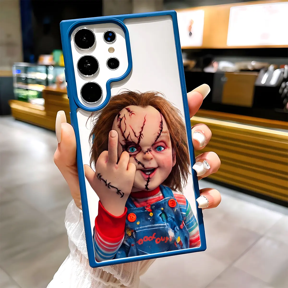 Chucky Creepy Gesture Pattern Clear Magnetic Phone Case, Compatible with MagSafe Silicone Bumper Protective Cover For Samsung S26 S25 S24 S23 S22 Ultra Plus FE, Horror Movie Halloween
