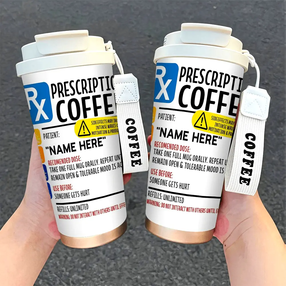 1 fun prescription design coffee cup - leak-proof lid, travel cup, ideal gift for home, office, travel - coffee lovers, birthday, Christmas, Valentine's Day, graduation season - office drink container, novelty drinking utensils, high-quality thermos cup