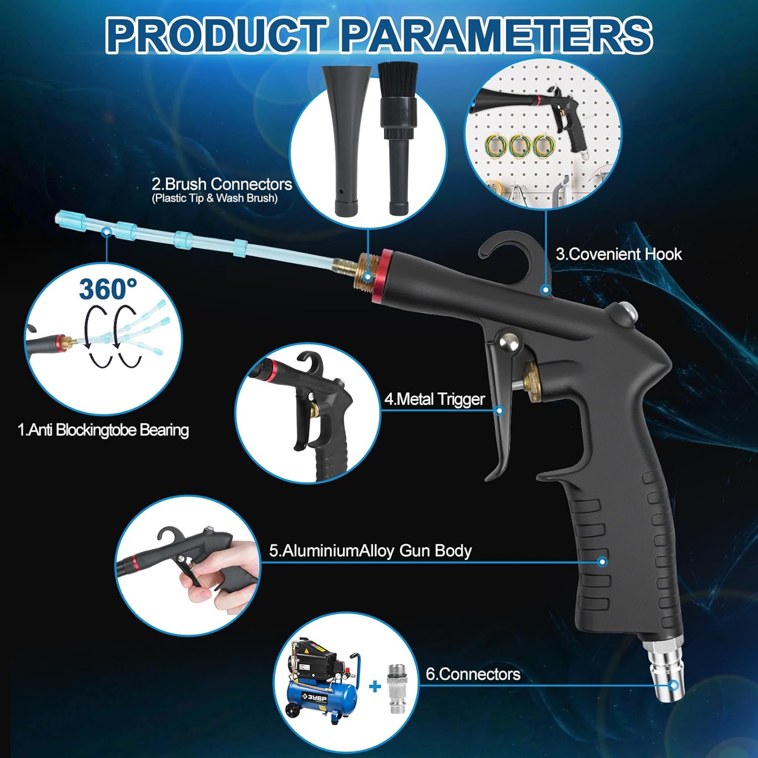 Tornado  Cleaning , Dry  Detailing Tools,  Alloy Bearing Nozzlefor,   Blasts Dirt and Dust Works with Air Compressor (Black)