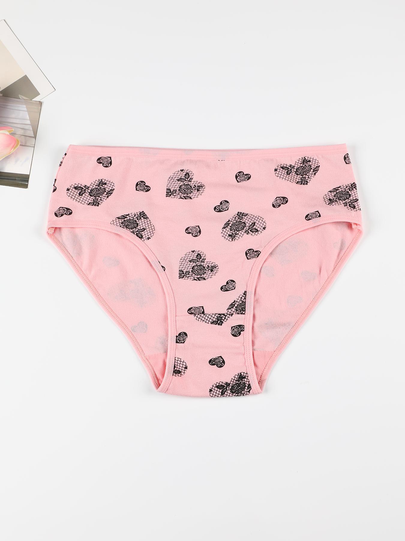 Women's Heart & Floral Print High Waist Panty, Regular Fit Soft Comfortable Breathable Knicker for Daily Wear, Underwear for All Seasons