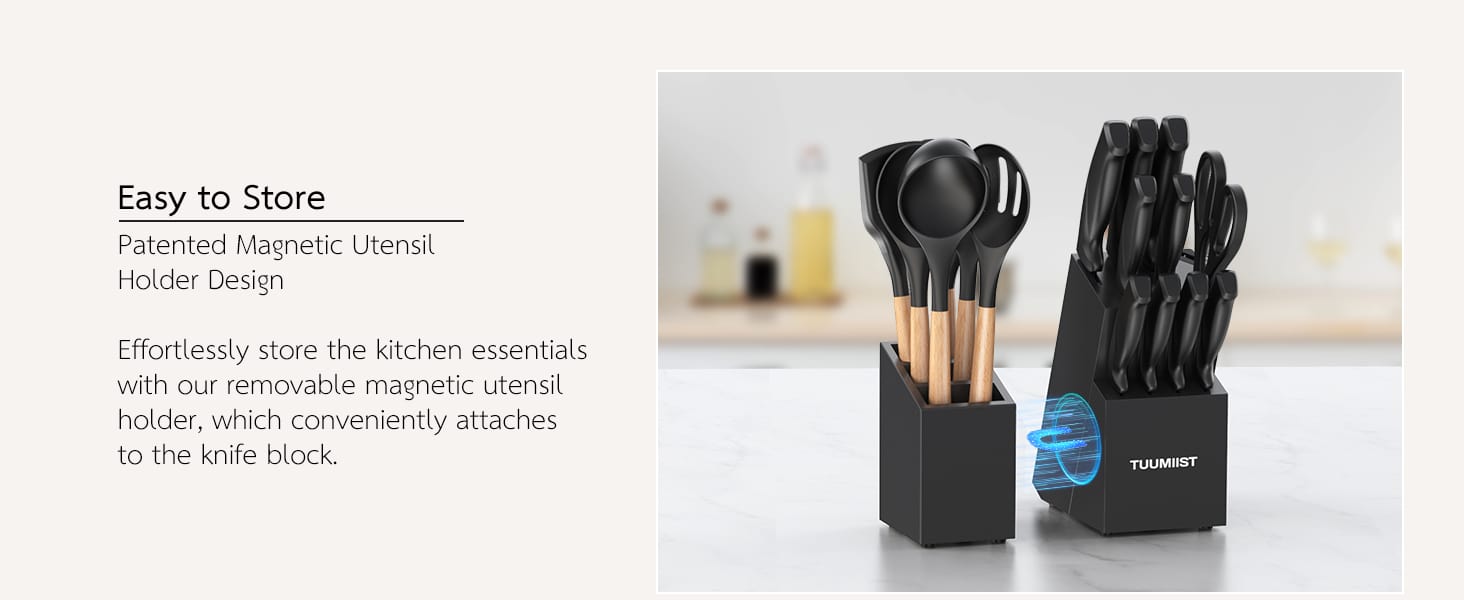 Tuumiist Knife Set, TUUMIIST 18PCS Kitchen Knife Sets With Block And Sharpener, Kitchen Utensils Set, Removable Utensil Holder -Precision Cutting, Effortless Sharpening, Convenient Organization