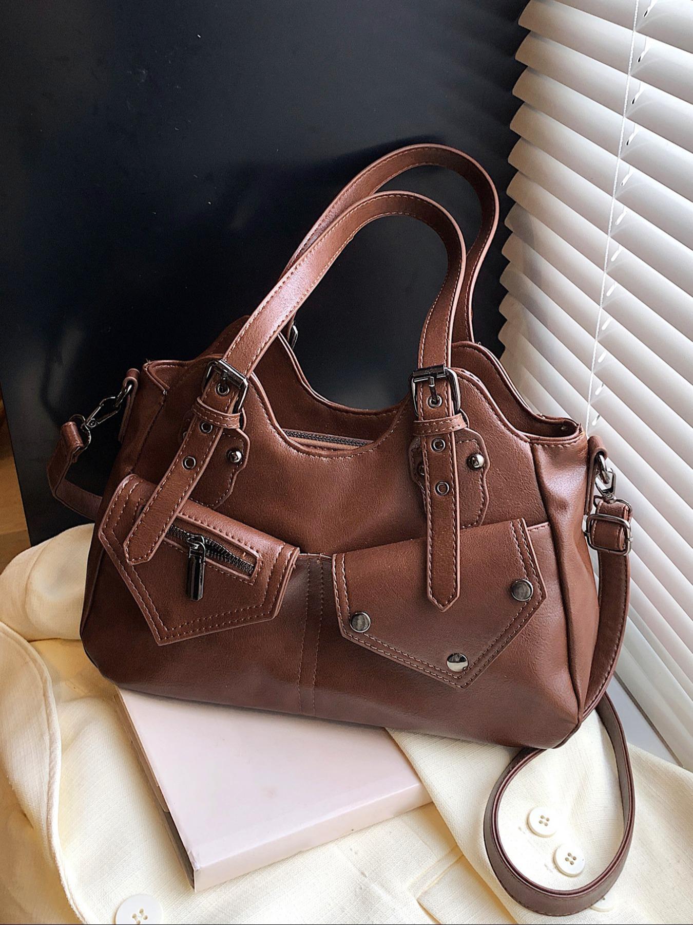 Women's Elegant Grommet Eyelet Design Tote Bag, Fashionable Large Capacity Shoulder Bag, Casual Versatile Crossbody Bag for Daily Outings, Short Outings, Mothers Day Gift Ideas