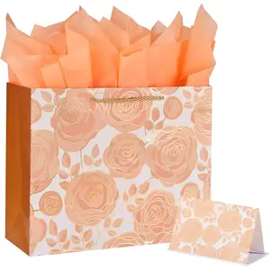 Large  Bag, Rose , 13W x 10.2H x 4.7D inches | With Tissue Paper and Card, For Wedding, Bridal Shower, Birthday,  Shower