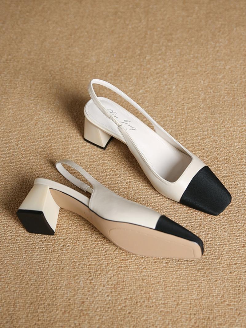 Women's Summer 2024 Colorblock Patchwork High Heel Sandals, Elegant Square Toe Heel Sandals for Party, Daily Clothing Decor, Two Tone Thick-heeled Sandals, Elegant Party Shoes
