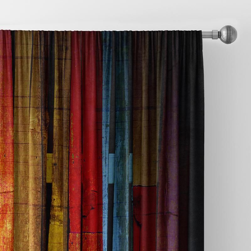 2 Counts Colorful Block Print Curtain, Fashion Creative Home Curtain, Decorative Window Curtain for Home Living Room, Christmas Gifts, Christmas Decorations