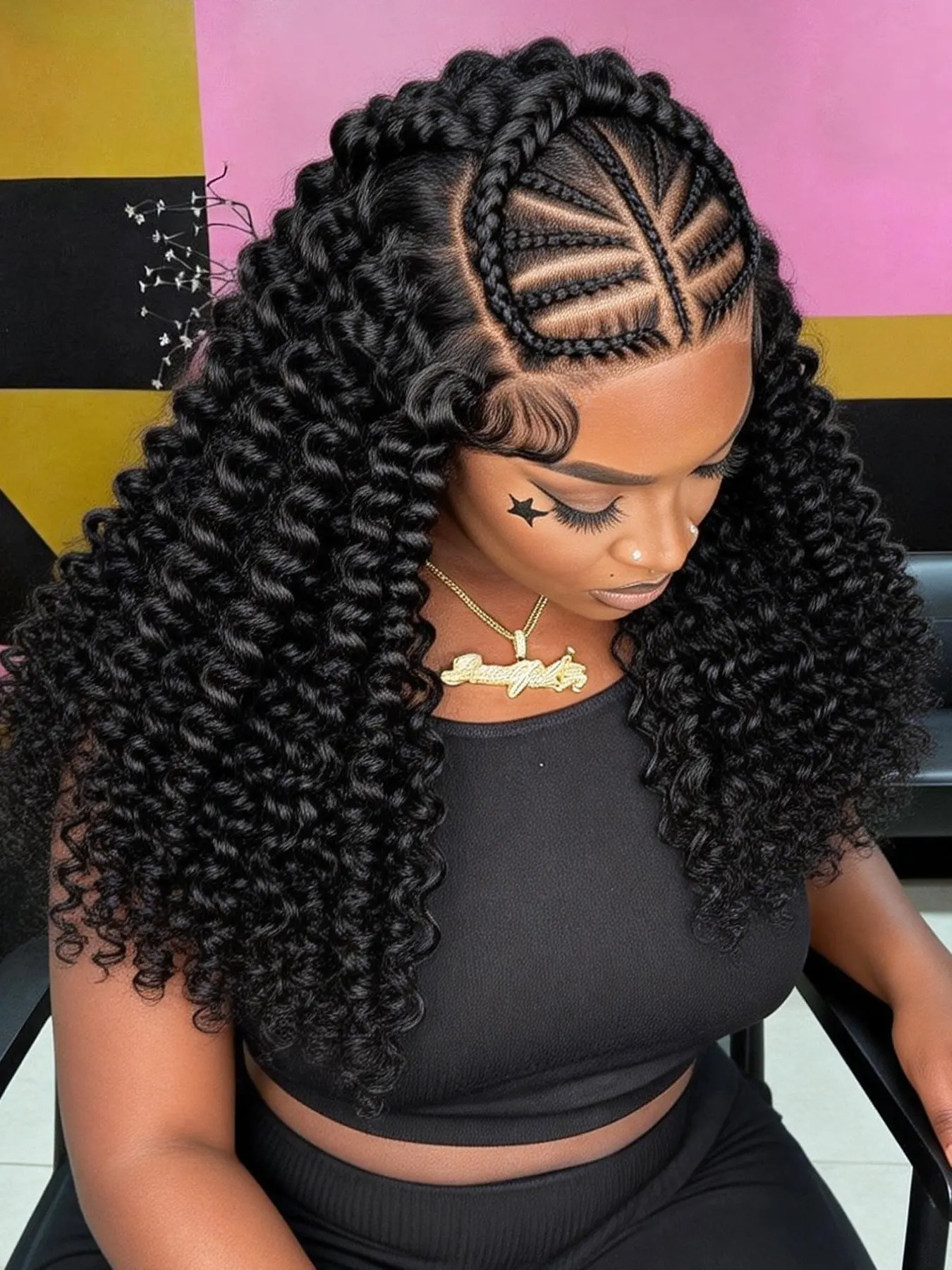 African American Women Butterfly Knotless Braids Wig, 22in Loose Curly Synthetic Lace Front, Braided Wigs with Baby Hair
