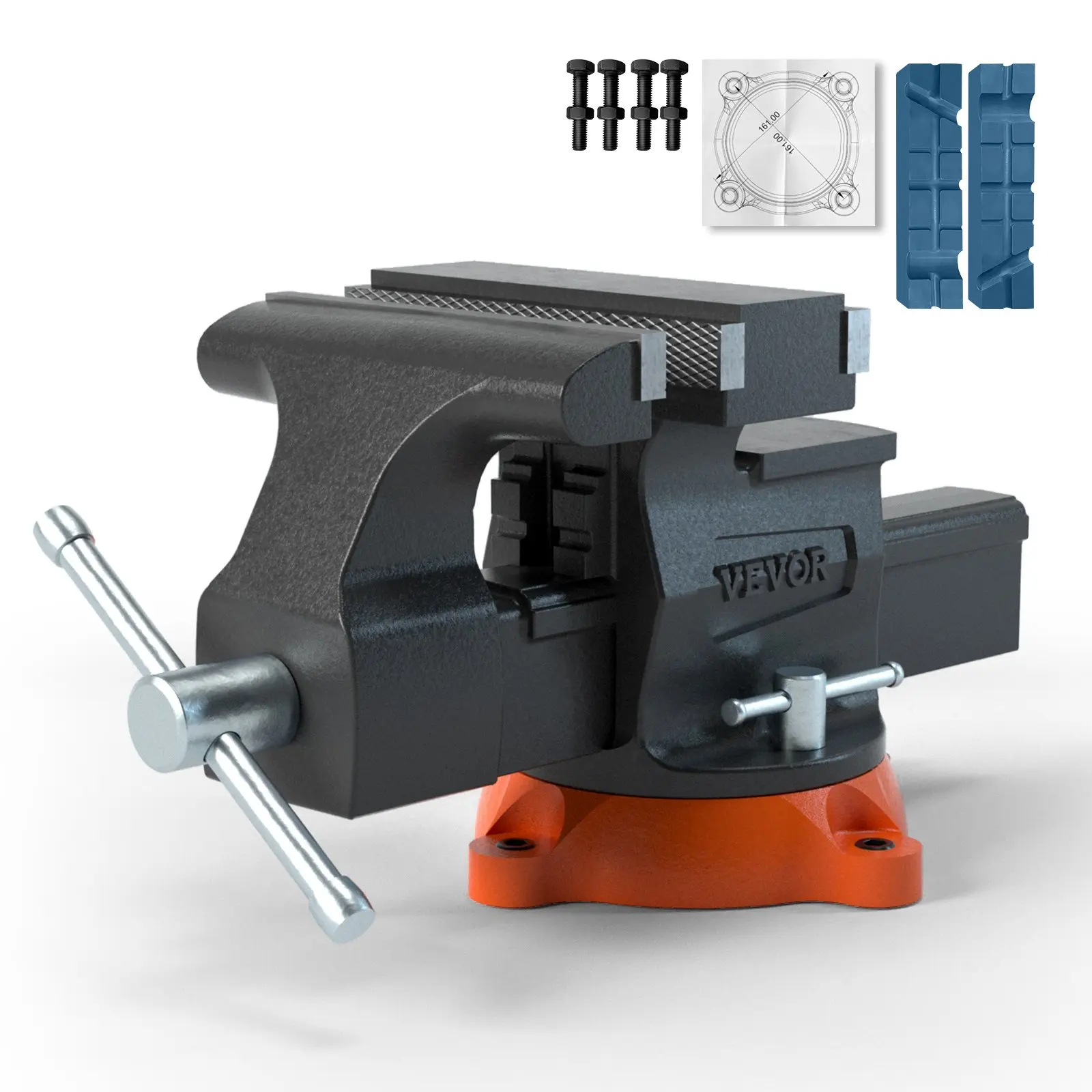 【DealsForYouDays】VEVOR Bench Vise, 6.5" Jaw Width 6.5" Forward 9.3" Reverse Opening, 360-Degree Swivel Locking Base Multipurpose Workbench with Anvil, Heavy Duty Ductile Iron with Bolts Nuts, for Drilling, Pipe Cut