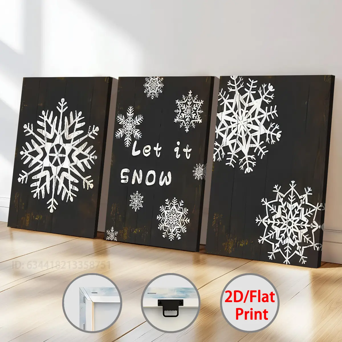2D canvas, Christmas snowflake letter fashion art, Halloween and Christmas, framed canvas paintings and posters, ready to hang, home decor, wall art, room decoration, high-definition printing, holiday gift, living room, bedroom, dining room, office decora
