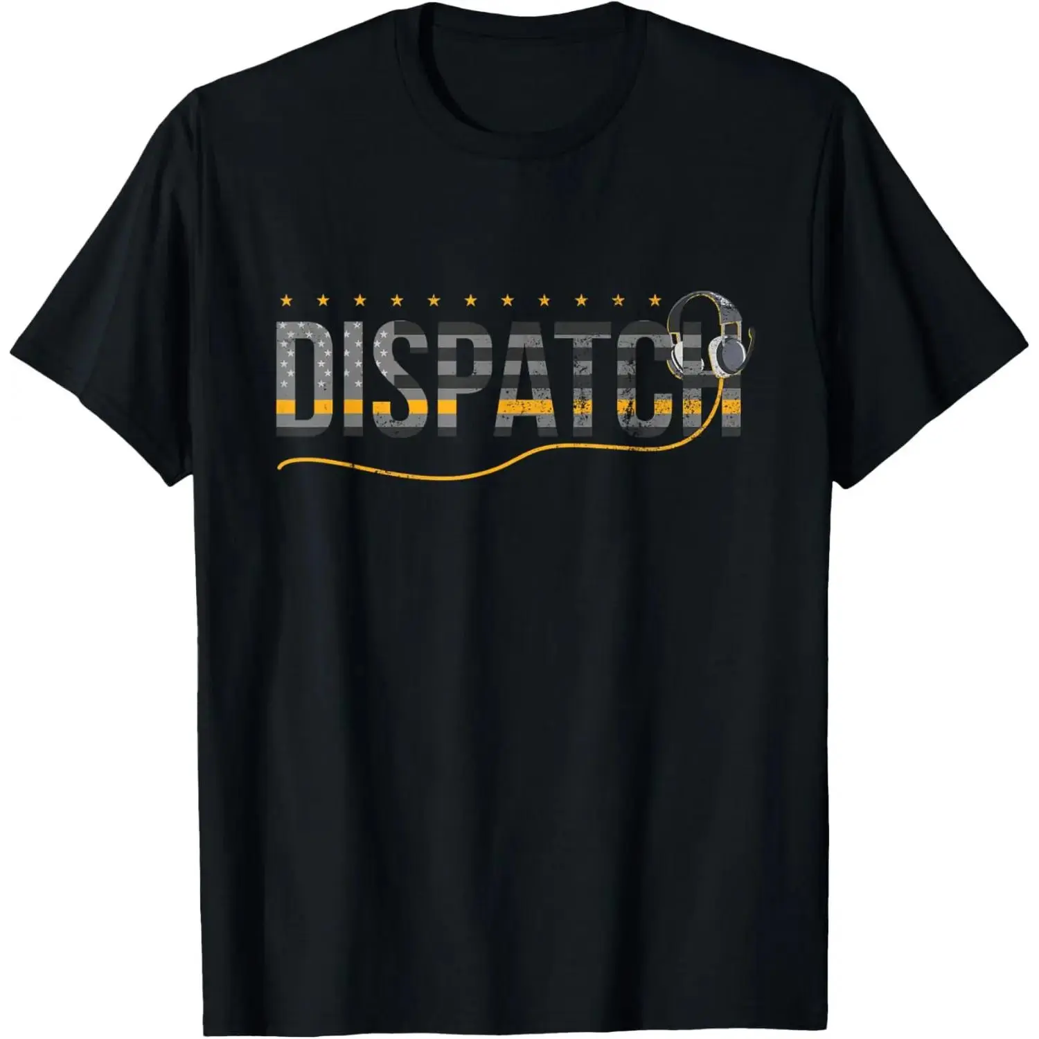 Thin Yellow Line Dispatcher T-Shirt, Unisex Retro First Responder Graphic Prints, Casual Cotton Short Sleeve Round Neck Statement Top, Shortsleeve, Tops, Apparel