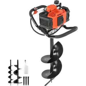 Gas Powered Post Hole Digger, 52cc Post Hole Auger with 6" & 10" Bits, 3 Extension Rods, 1450W Heavy-Duty Earth Auger for Fence Posts, Deck/Pergola Posts, Plant/Tree Planting, EPA Listed