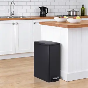 12-Gal Slim Stainless Steel Step Trash Can, Space-Saving Dog-Proof Waste Bin with Soft-Close Lid & Removable Inner Bucket, Kitchen Trash Cans for Home Office Bathroom Use, Household Set
