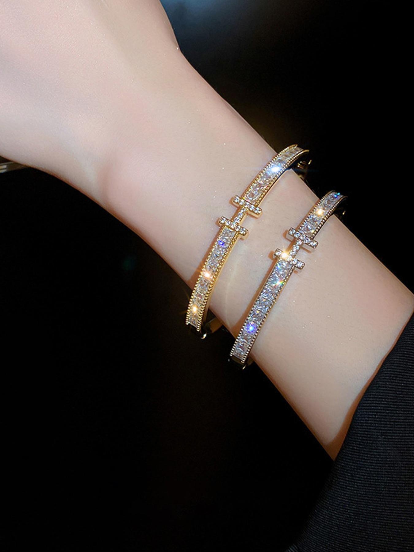 Letter H Design Bangle, Fashionable Rhinestone Decorated Bangle for Women & Girls, Trendy All-match & Exquisite Jewelry for Birthday Gift, Rhinestone Bangle Bracelet